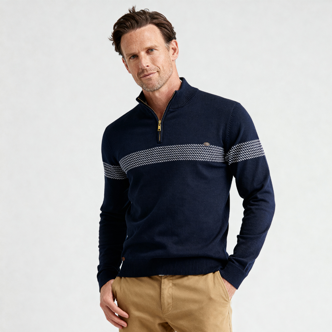 Striped Zip-Through Knit Sweater