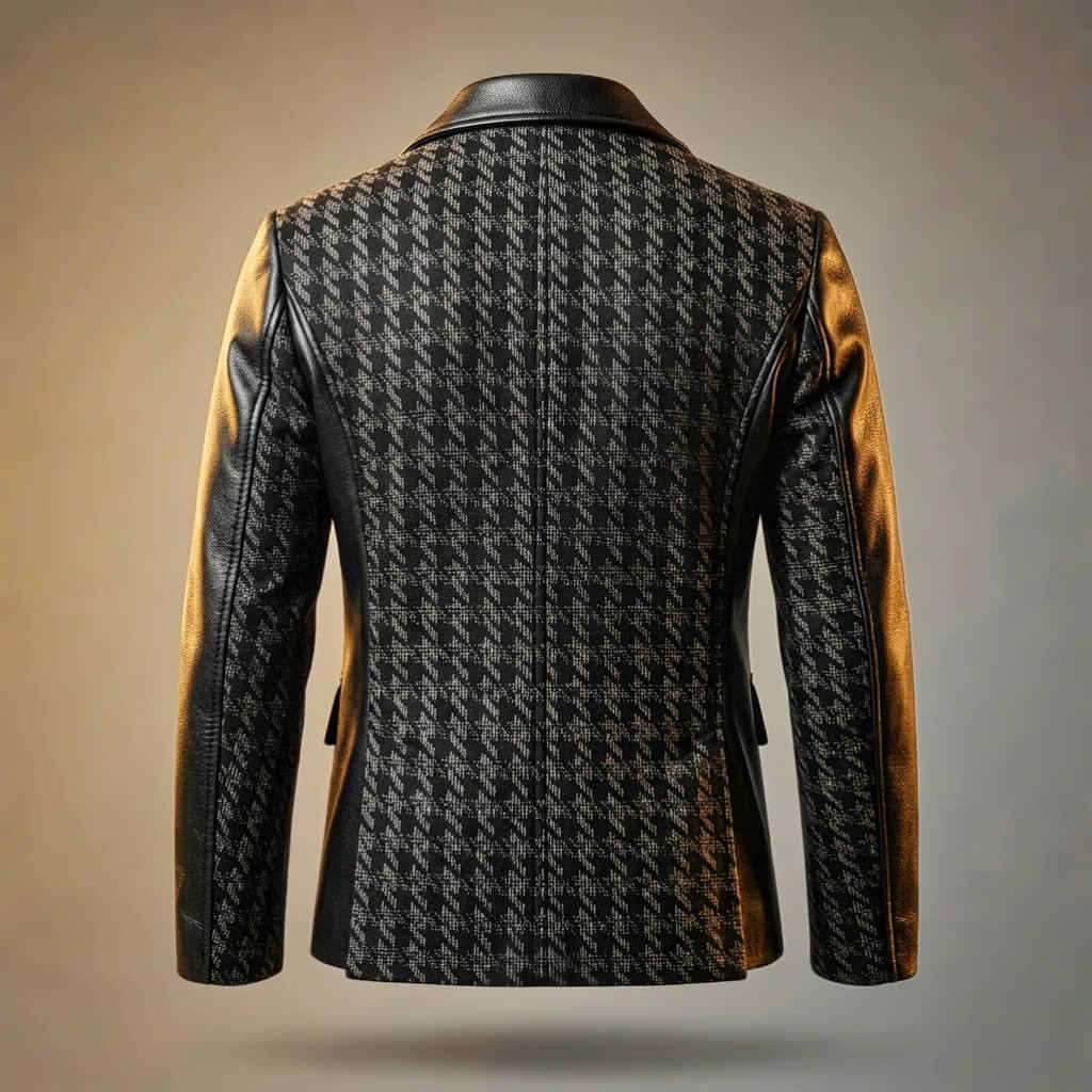 Houndstooth Leather Blazer