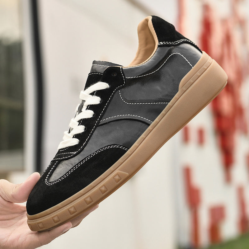 Suede-Accent Genuine Leather Sneakers