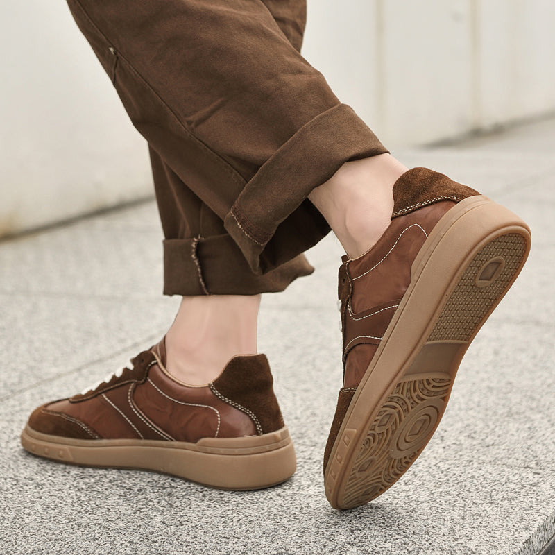 Suede-Accent Genuine Leather Sneakers