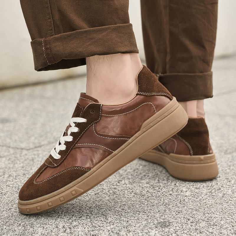 Suede-Accent Genuine Leather Sneakers