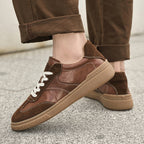 Suede-Accent Genuine Leather Sneakers