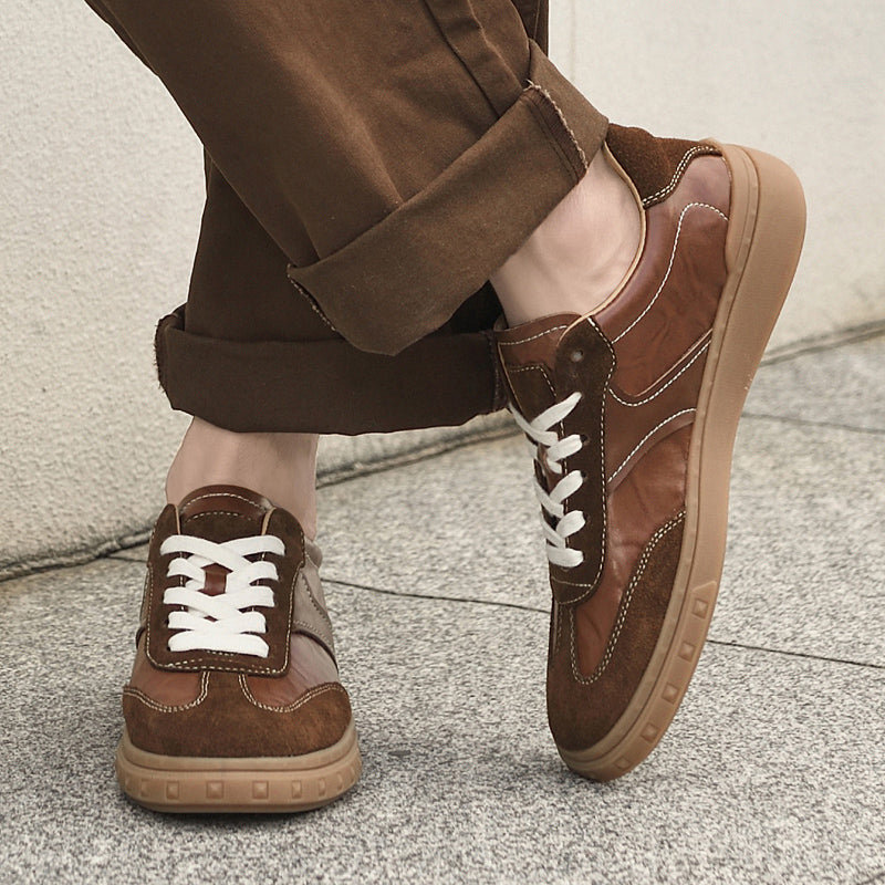 Suede-Accent Genuine Leather Sneakers