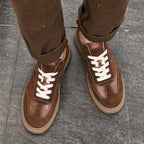 Suede-Accent Genuine Leather Sneakers