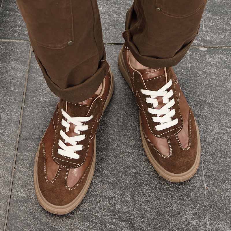 Suede-Accent Genuine Leather Sneakers