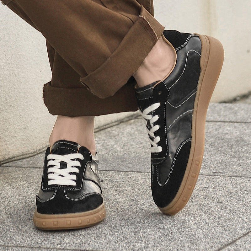 Suede-Accent Genuine Leather Sneakers