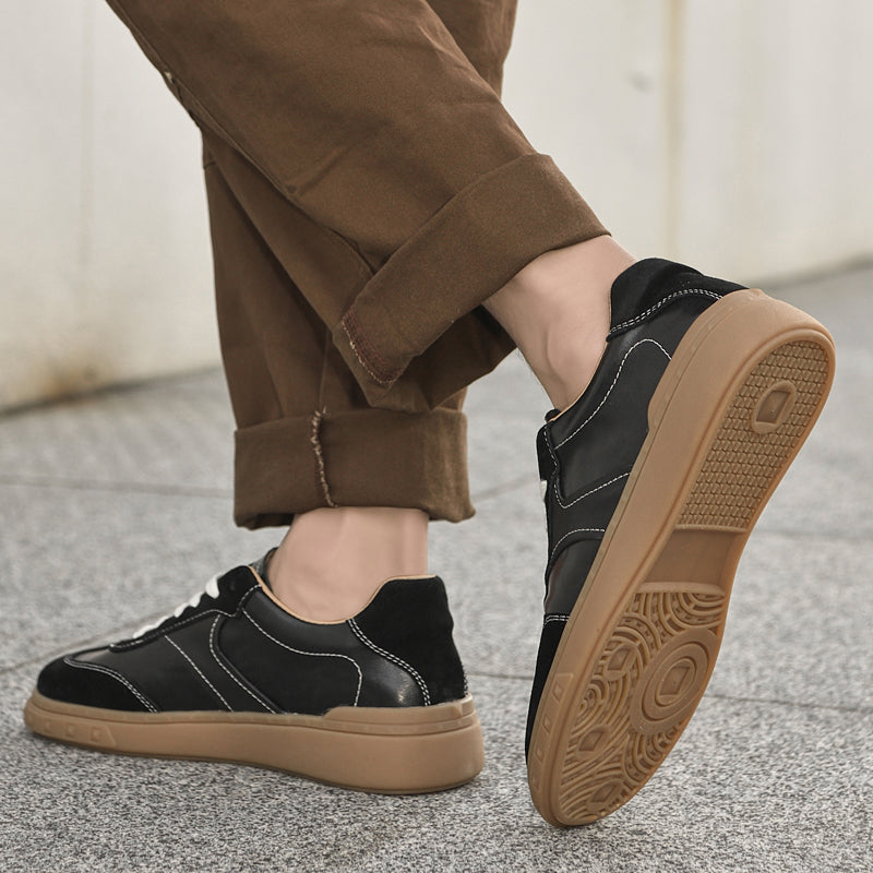 Suede-Accent Genuine Leather Sneakers