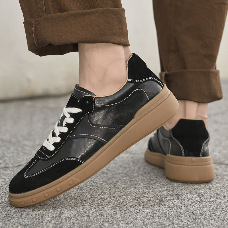 Suede-Accent Genuine Leather Sneakers