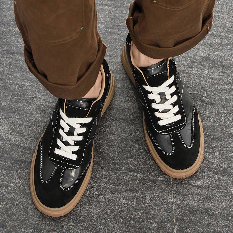 Suede-Accent Genuine Leather Sneakers