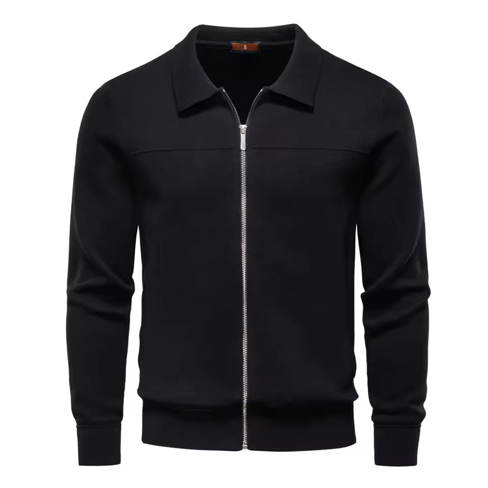 Zip-Up Cotton Knit Cardigan