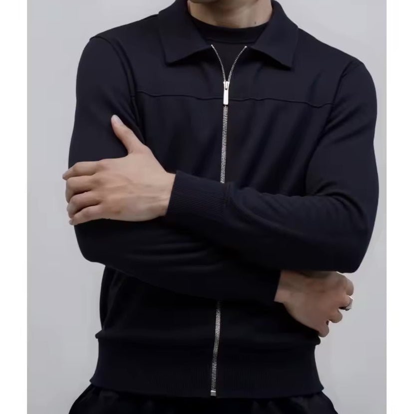 Zip-Up Cotton Knit Cardigan