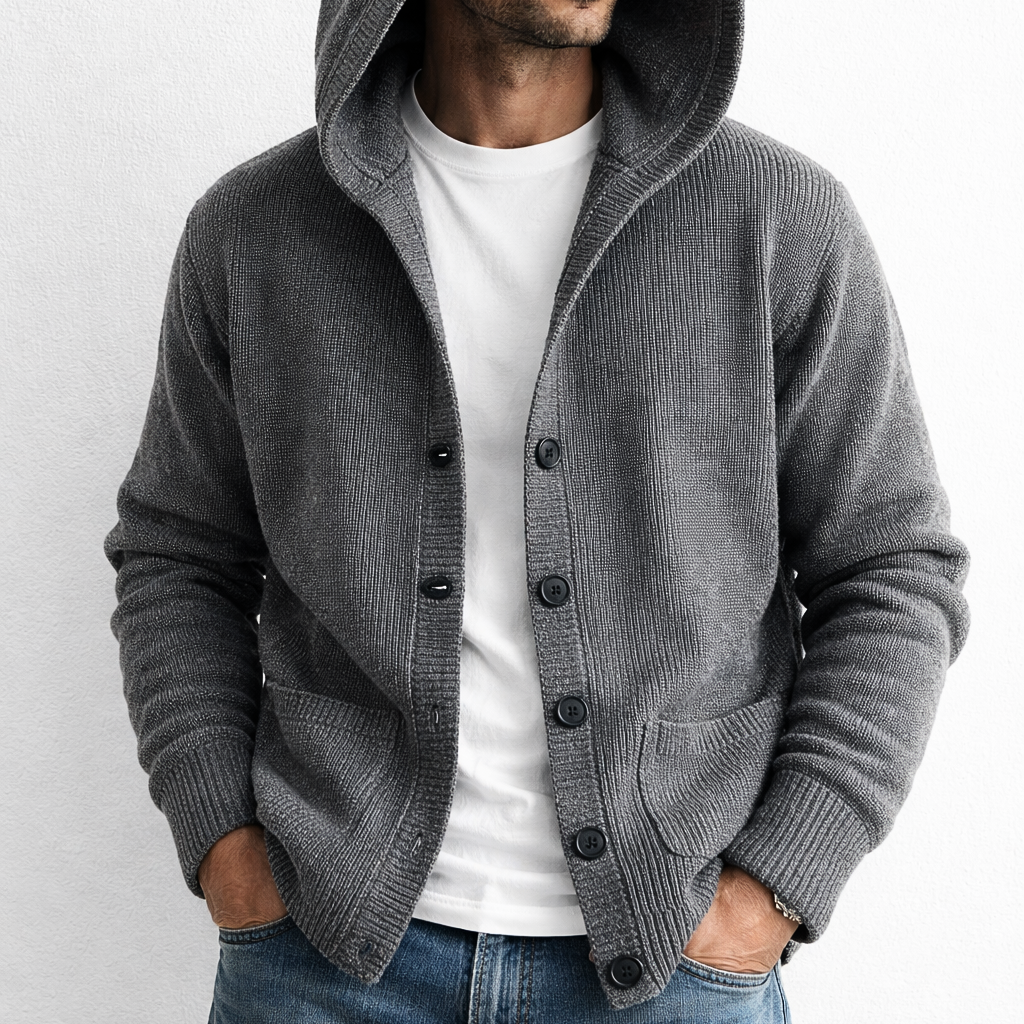 Hooded Textured Knit Cardigan
