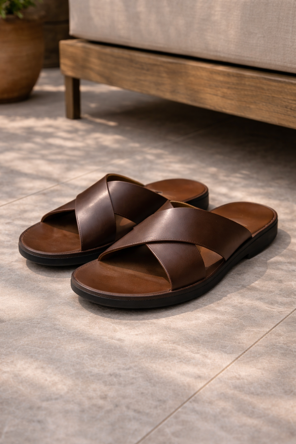 Cross-Strap Leather Sandals