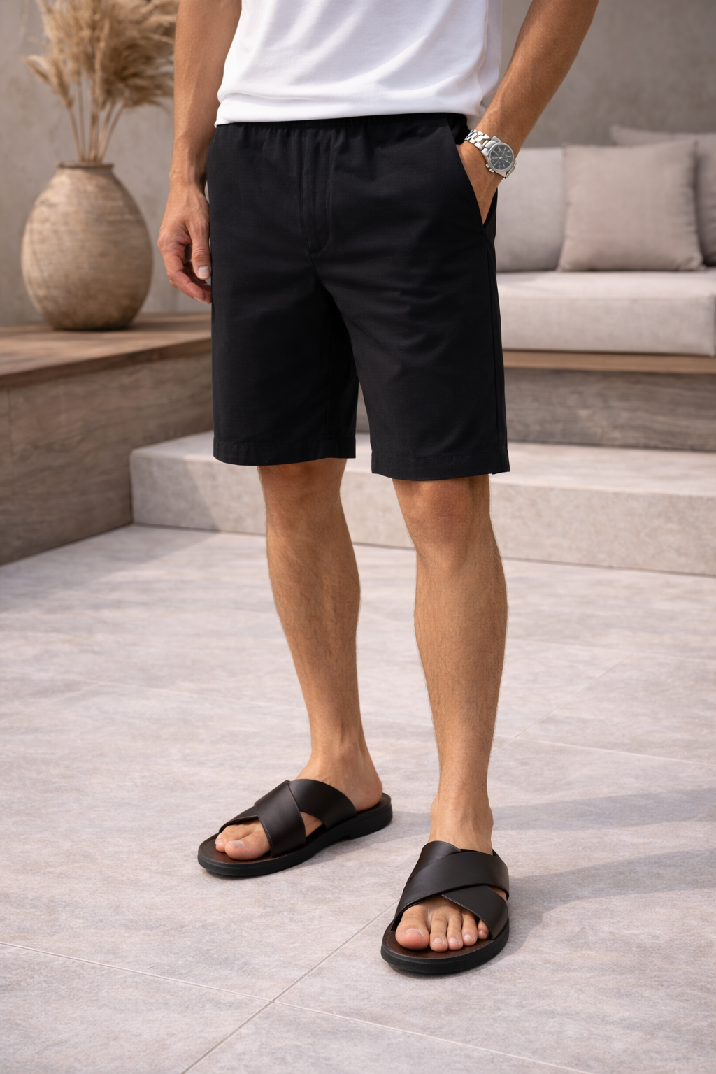Cross-Strap Leather Sandals