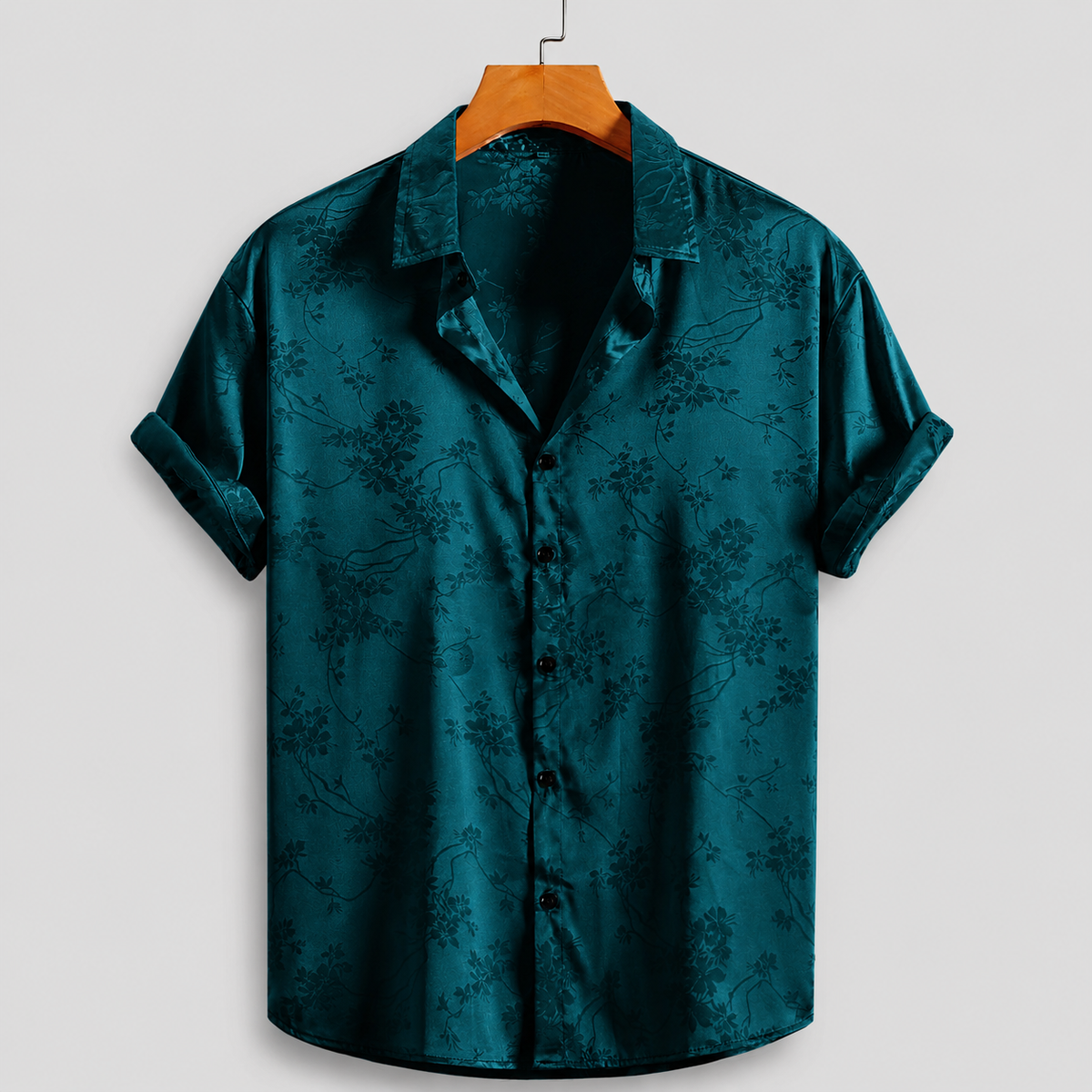 Floral Satin Short-Sleeve Shirt
