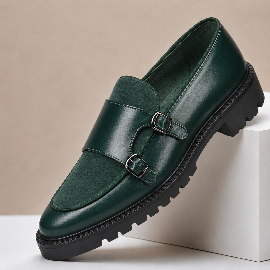 Suede Panel Double Monk Shoes