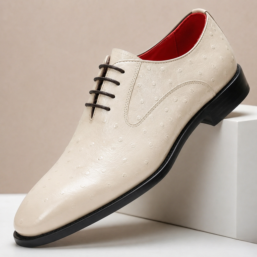 Ostrich-Look Cowhide Dress Shoes