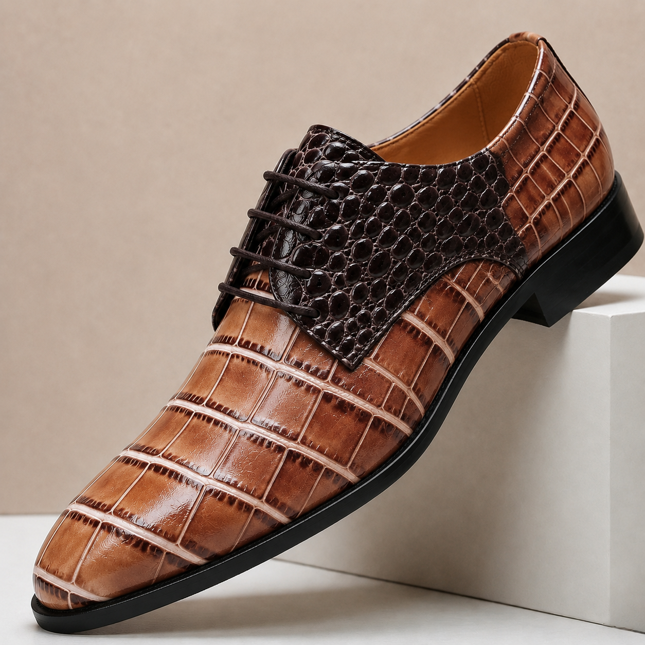 Polished Embossed Lace-Up Dress Shoe