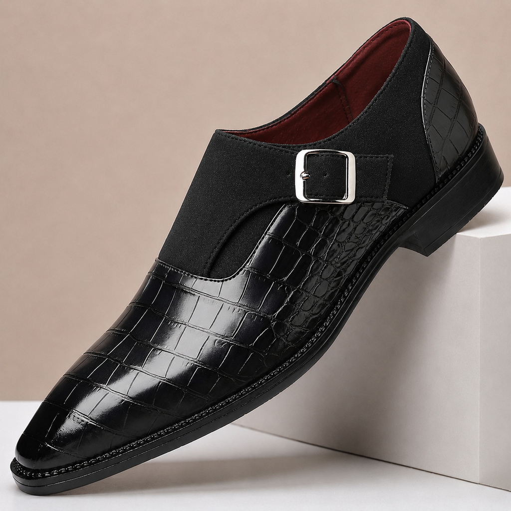 Croc-Embossed Leather Monk Strap