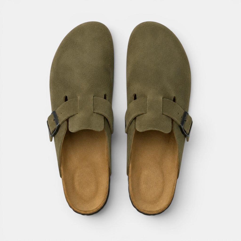 Suede Clogs with Cork Footbed