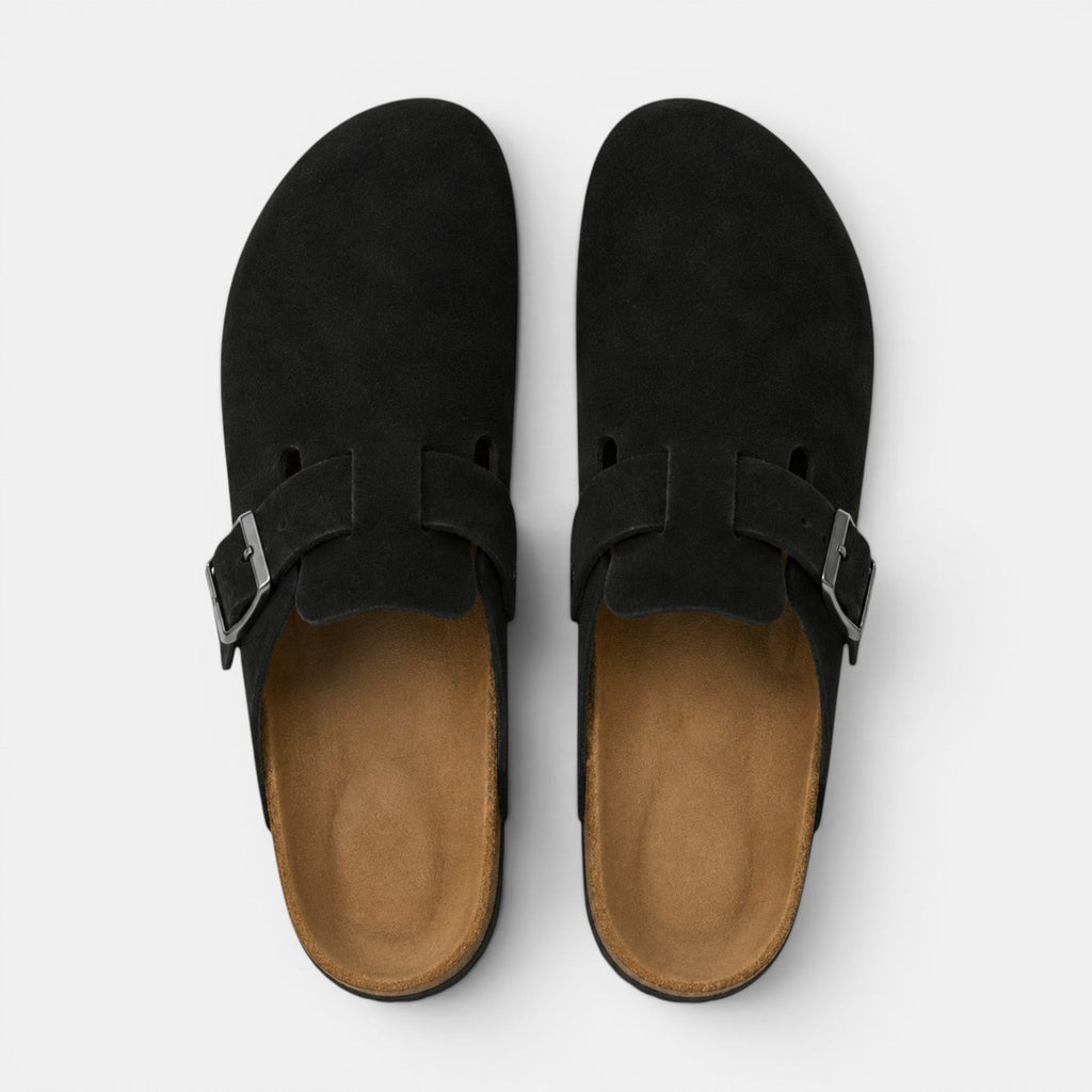 Suede Clogs with Cork Footbed