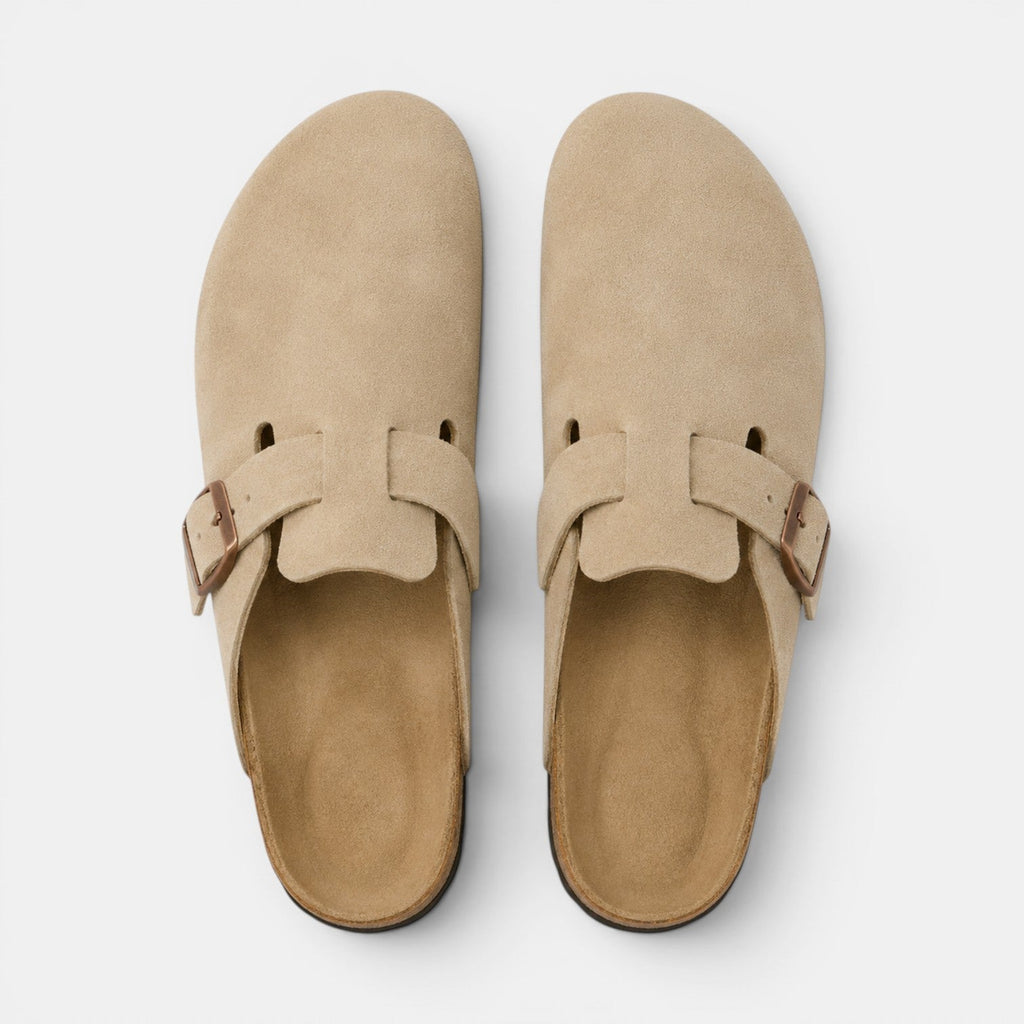 Suede Clogs with Cork Footbed