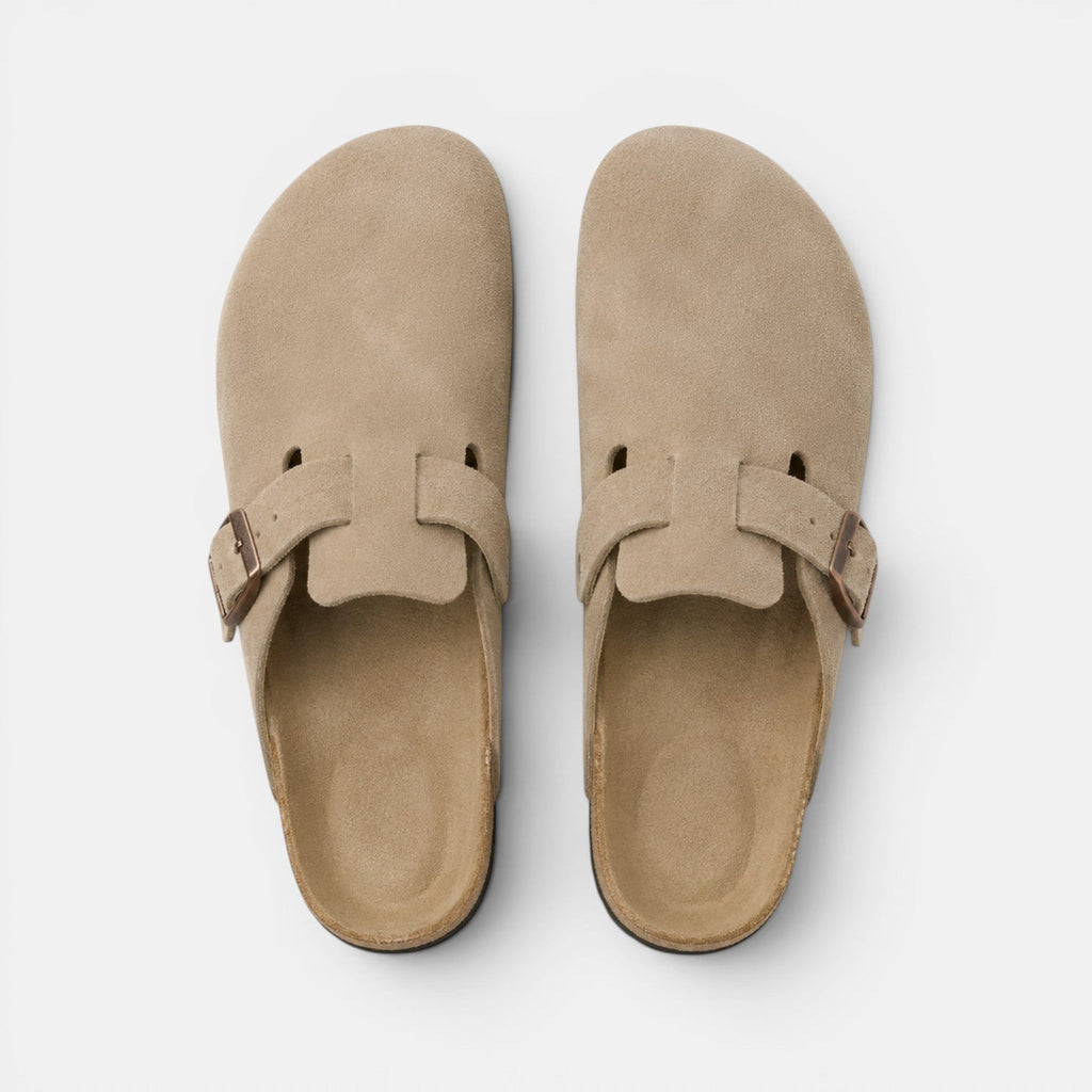 Suede Clogs with Cork Footbed