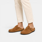Suede Clogs with Cork Footbed