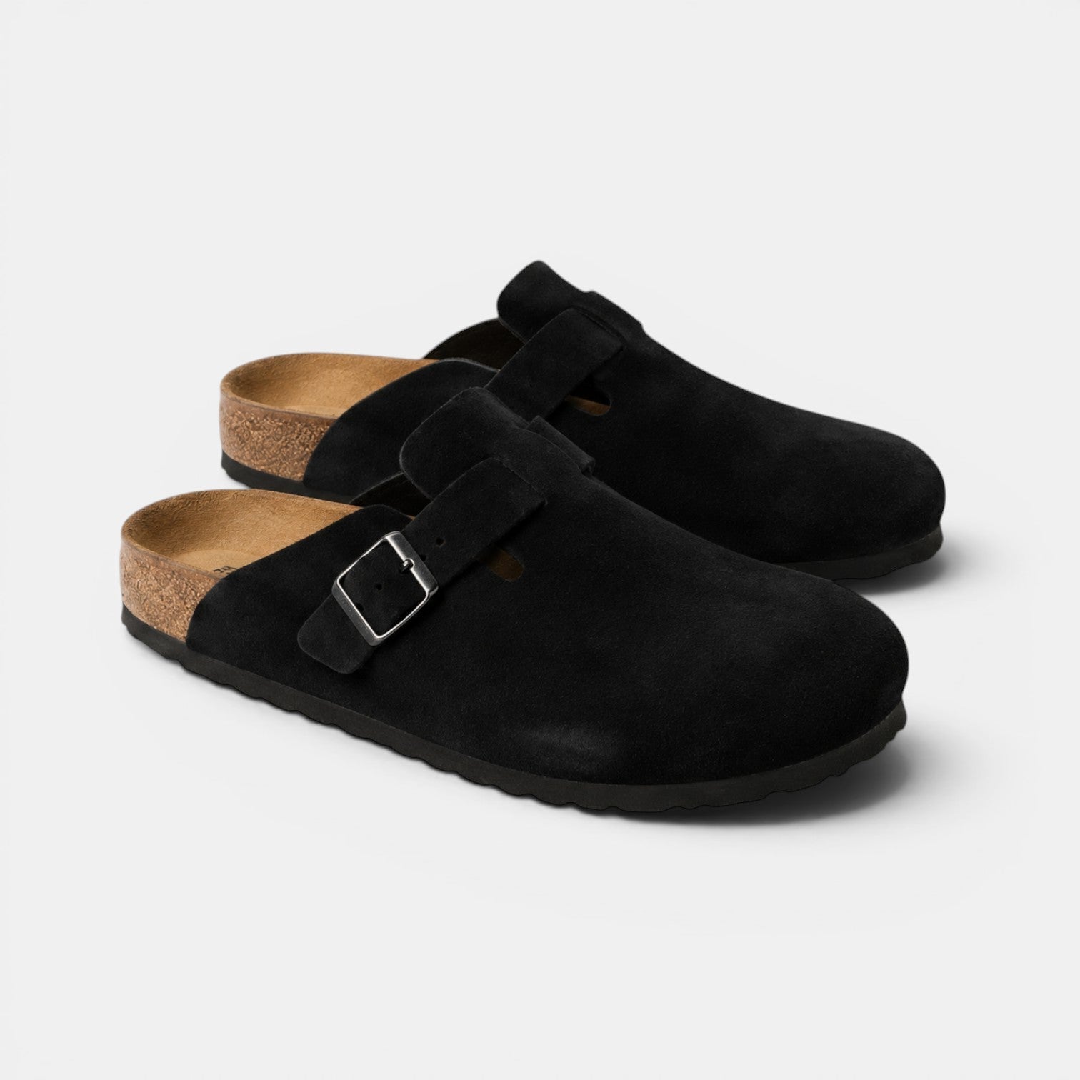 Suede Clogs with Cork Footbed
