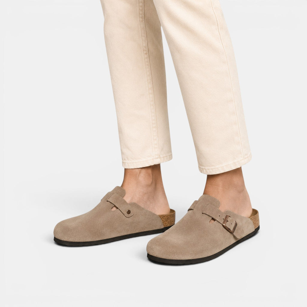 Suede Clogs with Cork Footbed