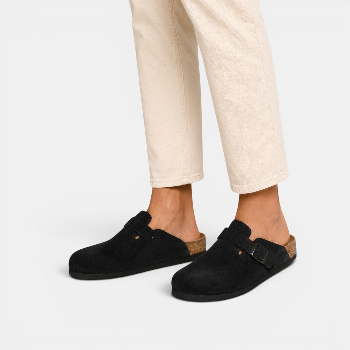 Suede Clogs with Cork Footbed