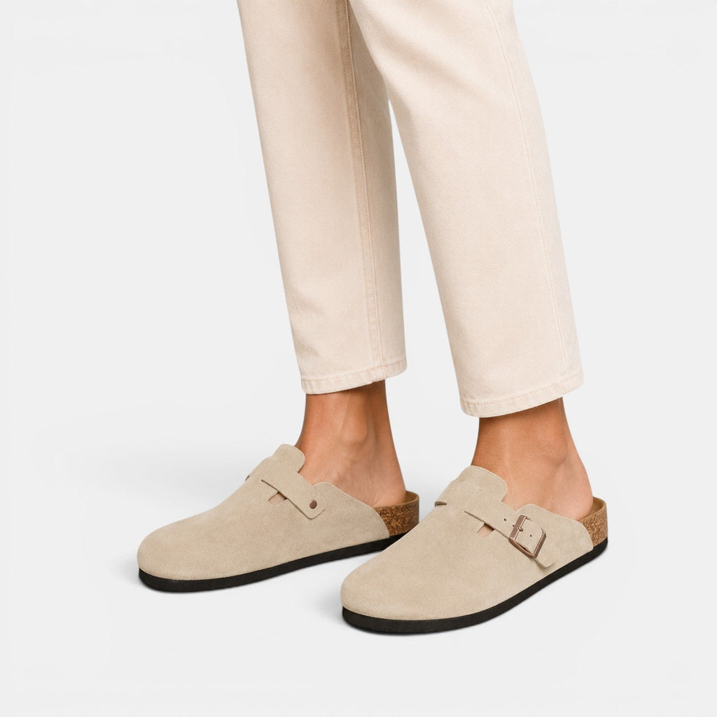 Suede Clogs with Cork Footbed