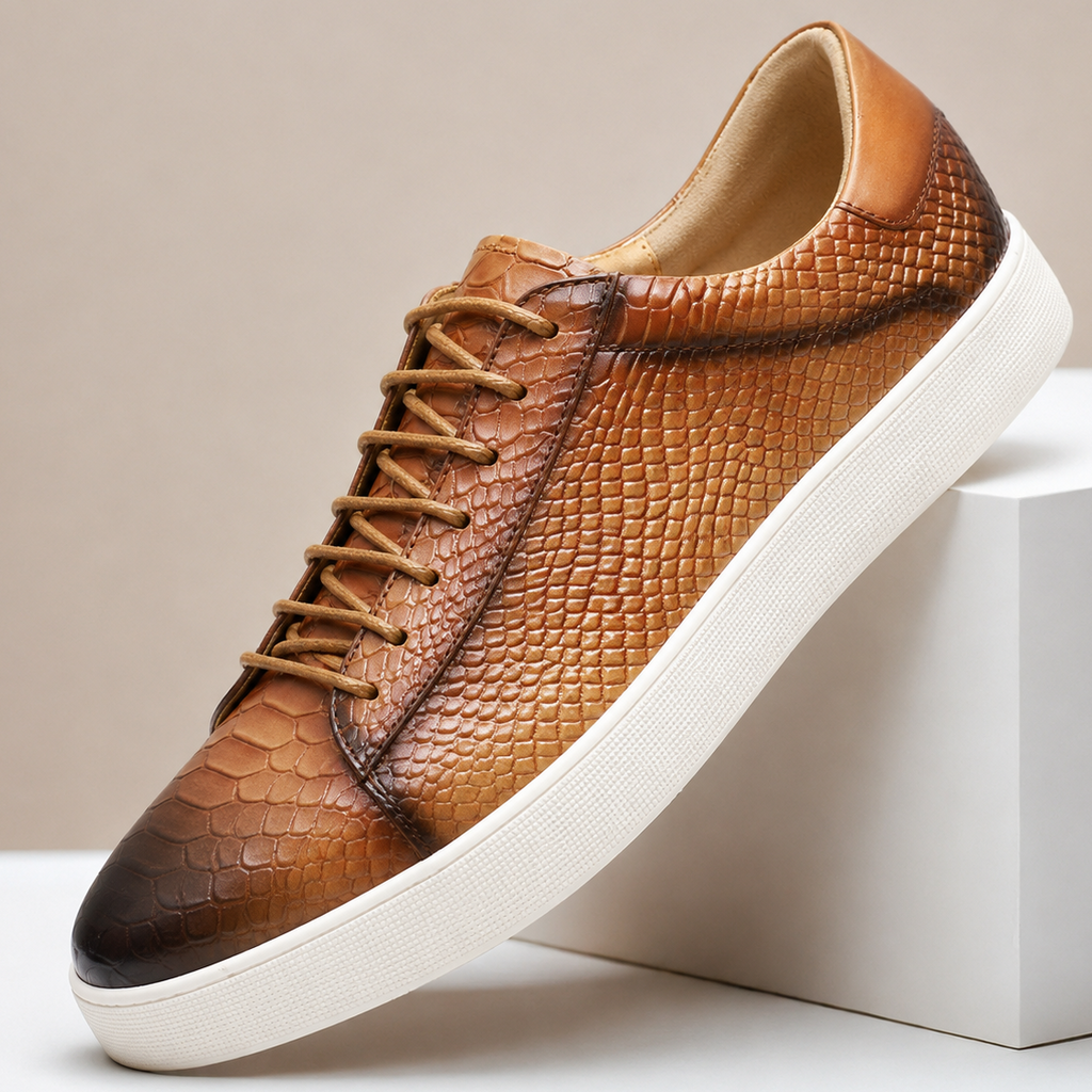 Textured Leather Court Sneakers