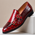 Double Buckle Embossed Loafers