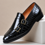 Double Buckle Embossed Loafers