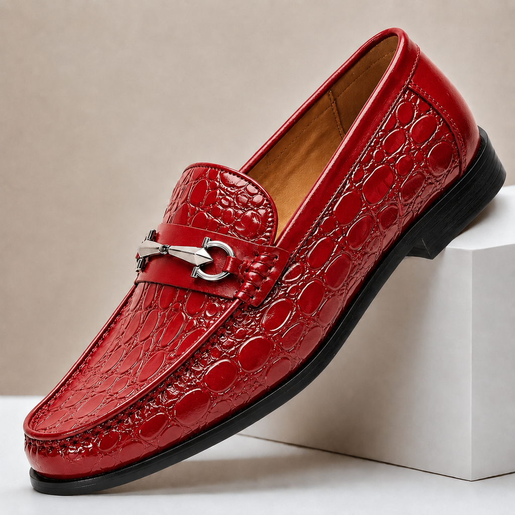 Croc-Effect Leather Loafers