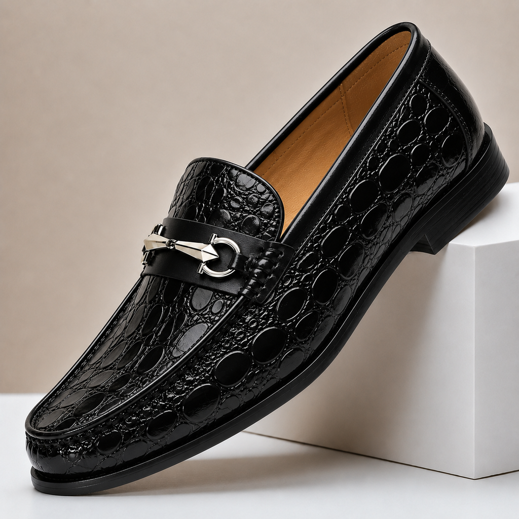 Croc-Effect Leather Loafers