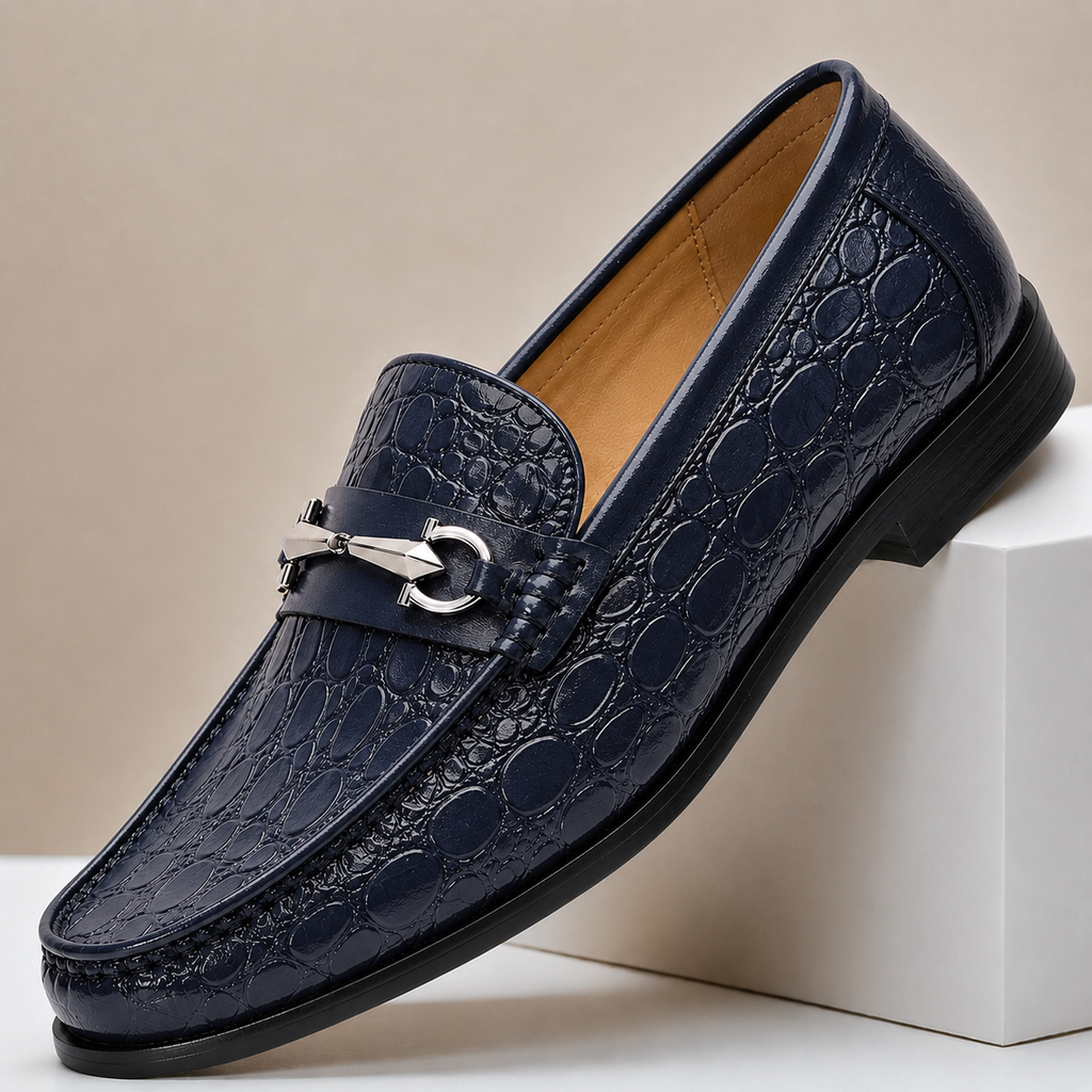 Croc-Effect Leather Loafers
