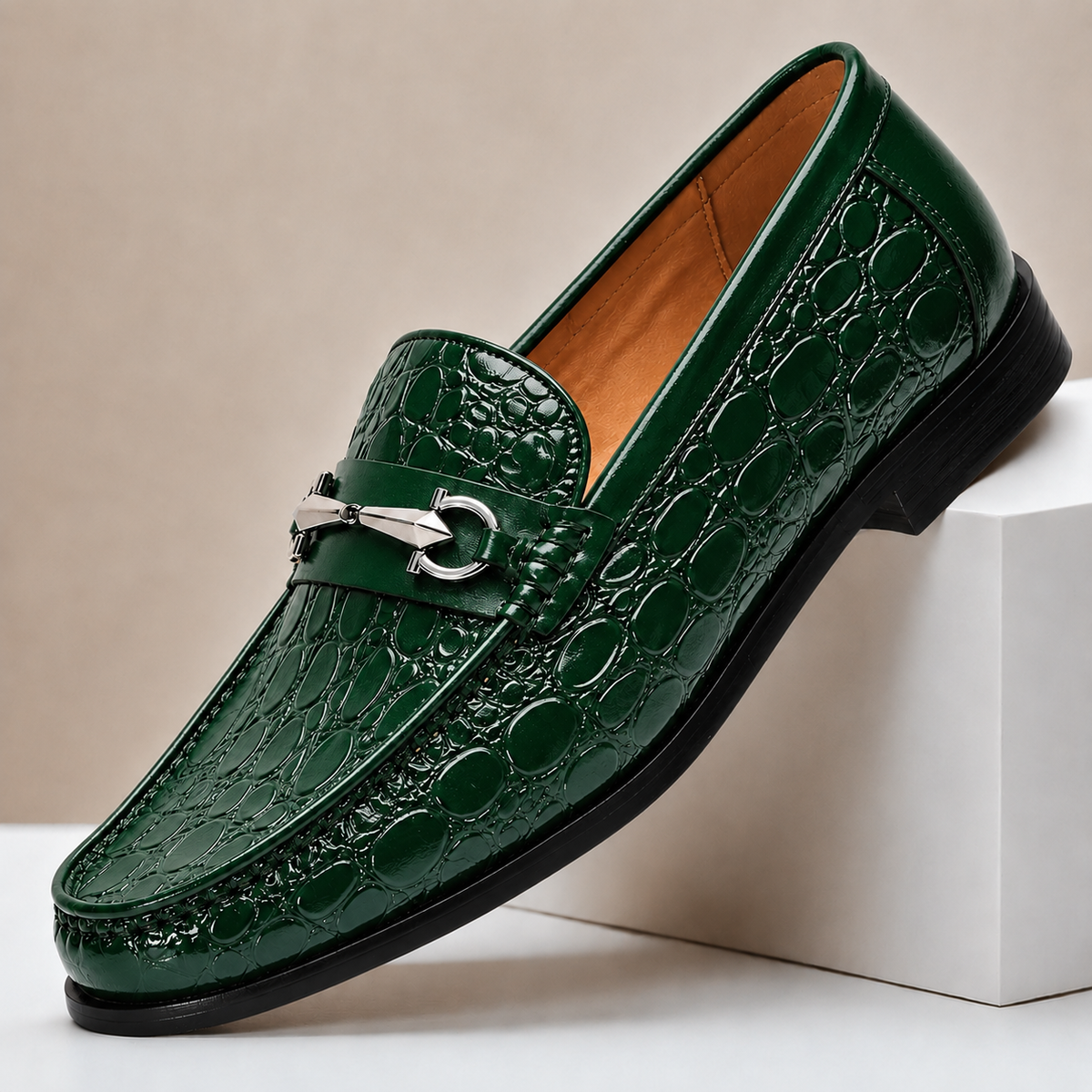 Croc-Effect Leather Loafers