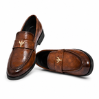 Check-Embossed Leather Loafers
