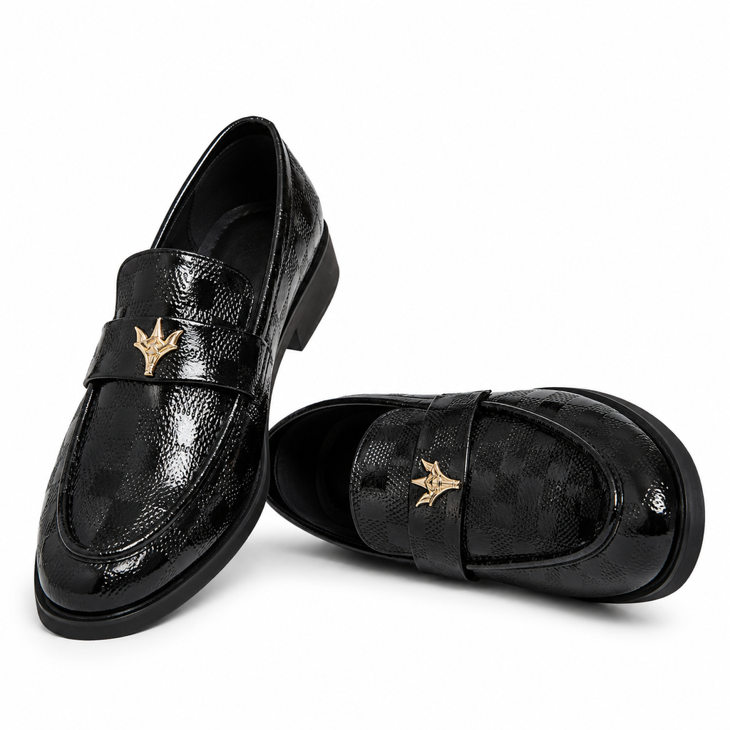 Check-Embossed Leather Loafers