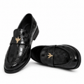 Check-Embossed Leather Loafers