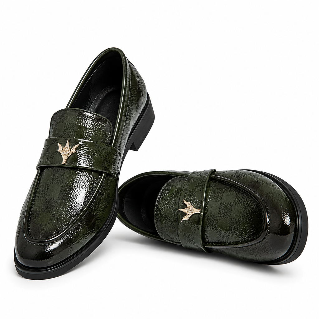 Check-Embossed Leather Loafers