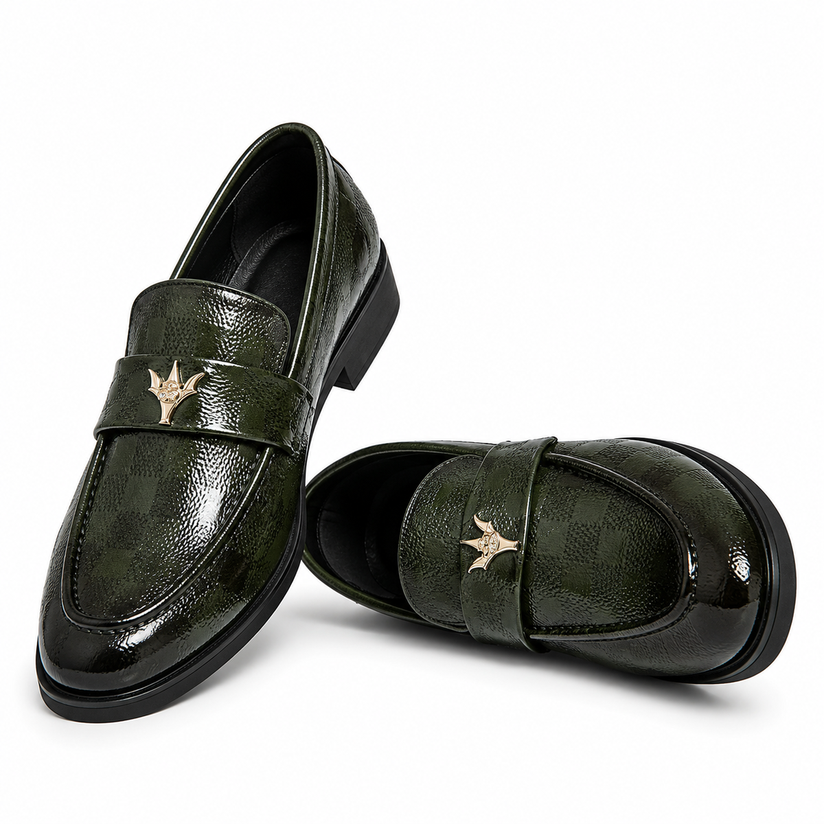 Check-Embossed Leather Loafers