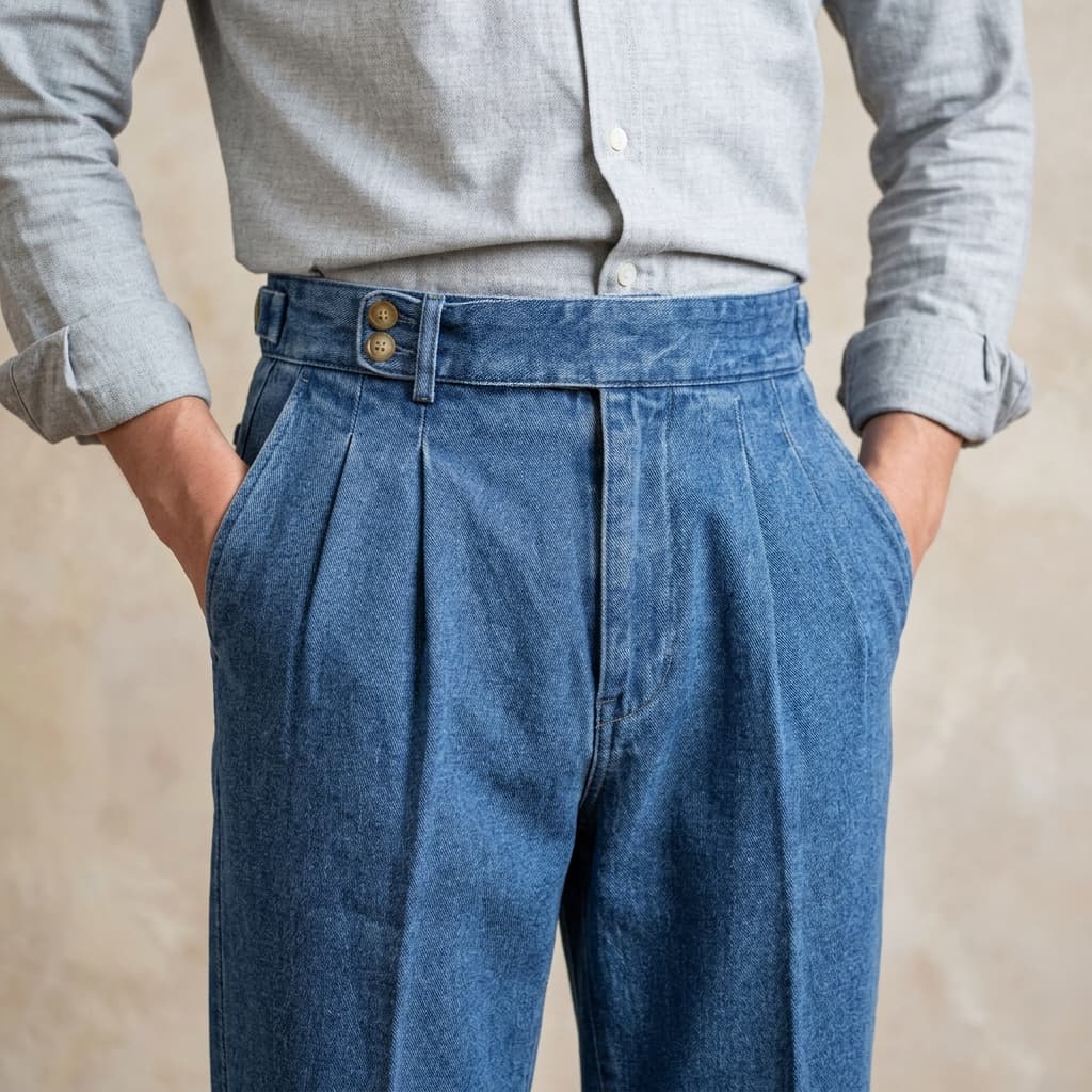 Organic Cotton Pleated Jeans