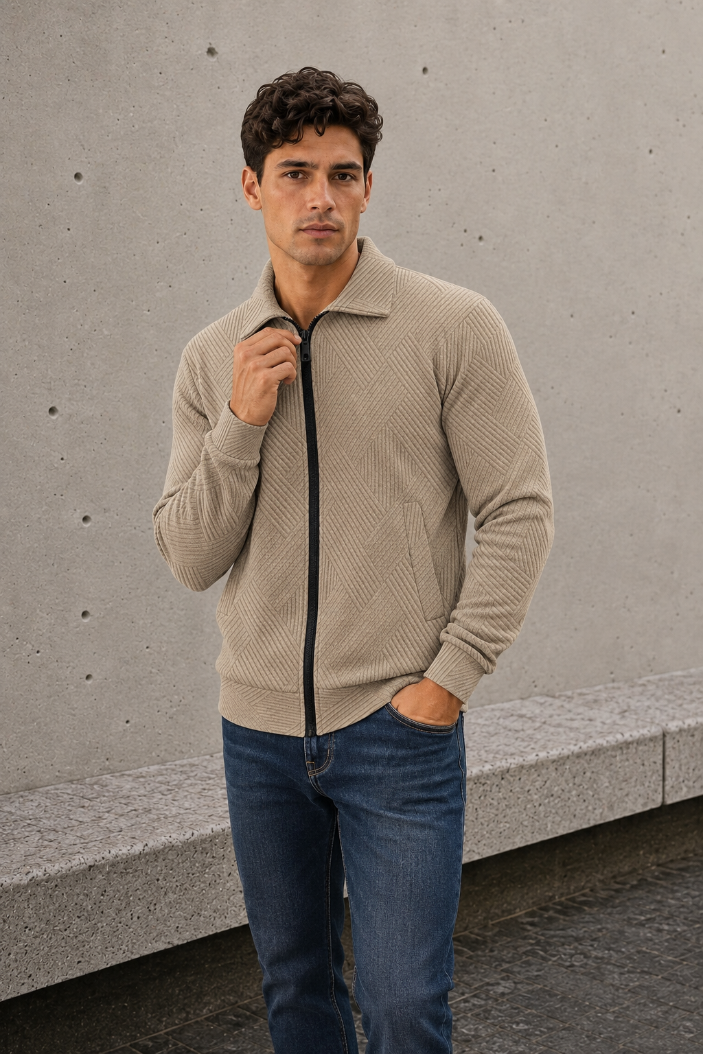 Ribbed Full-Zip Knit Cardigan