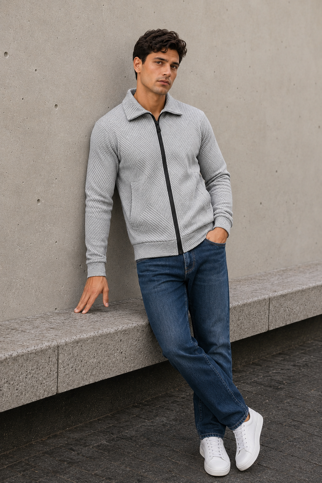 Ribbed Full-Zip Knit Cardigan