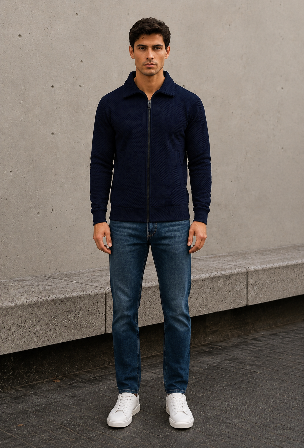 Ribbed Full-Zip Knit Cardigan