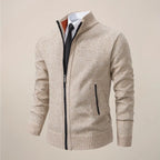 Zip-Up Stand Collar Knit Cardigan