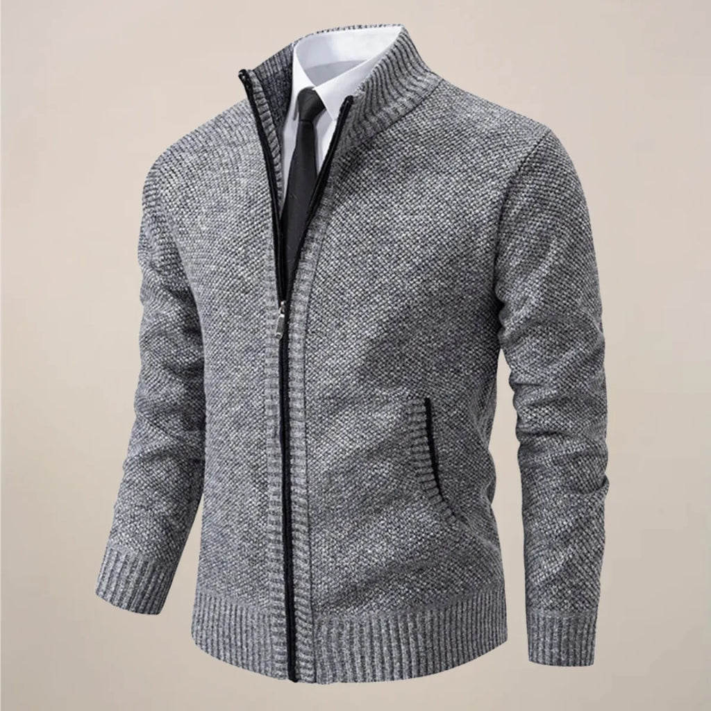 Zip-Up Stand Collar Knit Cardigan